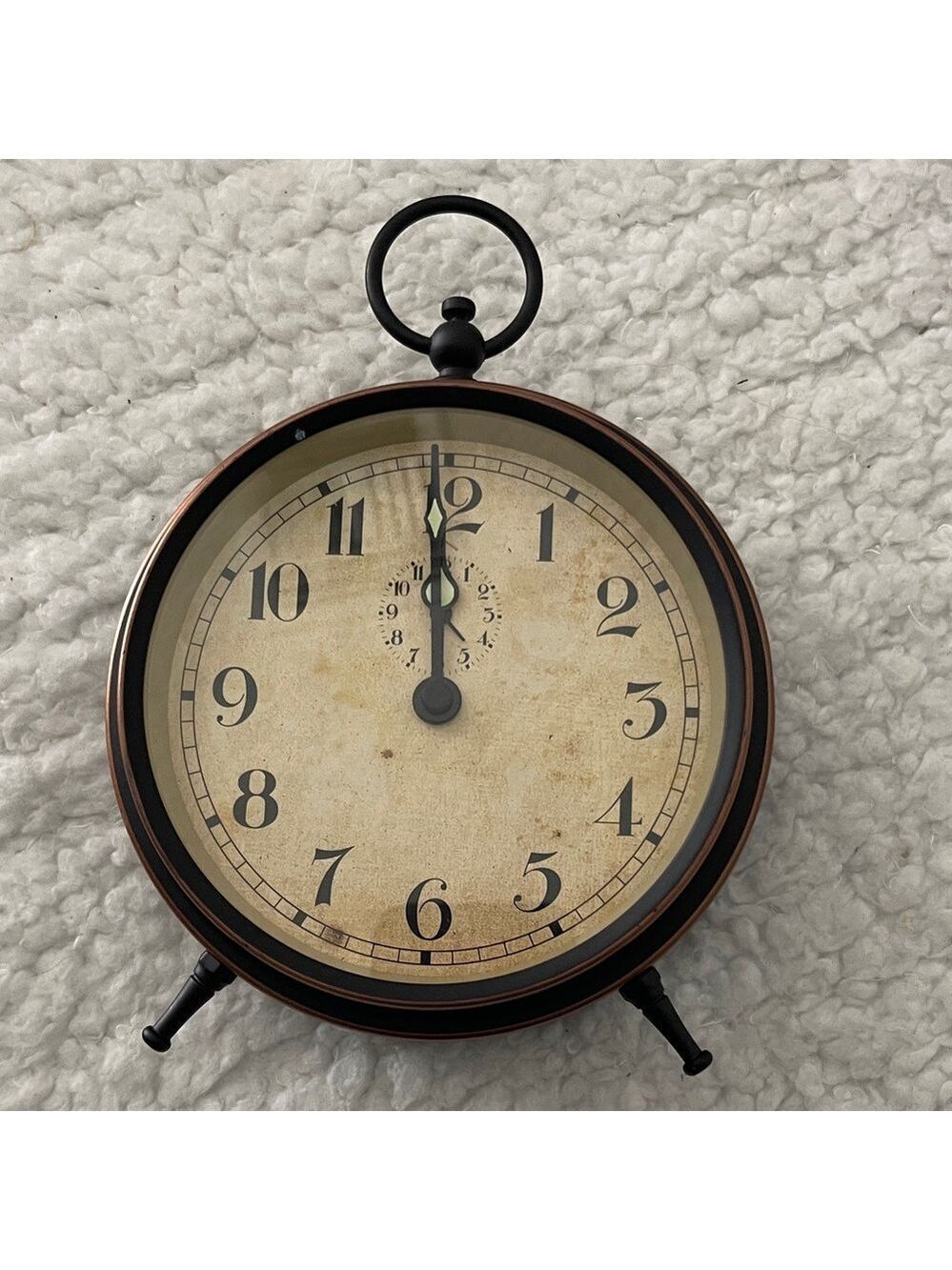 Vintage Style Tabletop Alarm Clock Decor BlackMetal Distressed Farmhouse Battery